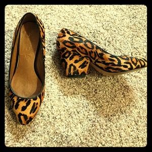 Chunky soled, pony hair leopard print heels